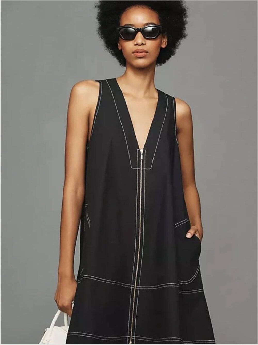 NWT Black Maeve Sleeveless V-Neck Mini Swing Dress MP Anthropologie - Picture 2 of 2